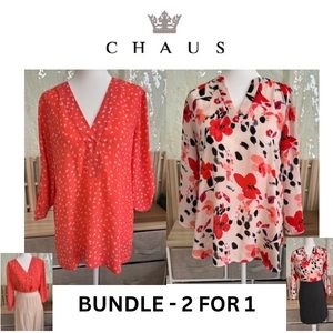BUNDLE- 2 CHAUS Size M Women’s Top - floral design - rollable sleeves - light